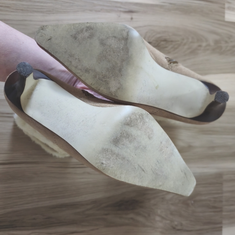 Tan Suede And Faux Fur Pointed Toe Stiletto Boots Women's 7.5 - Picture 11 of 15